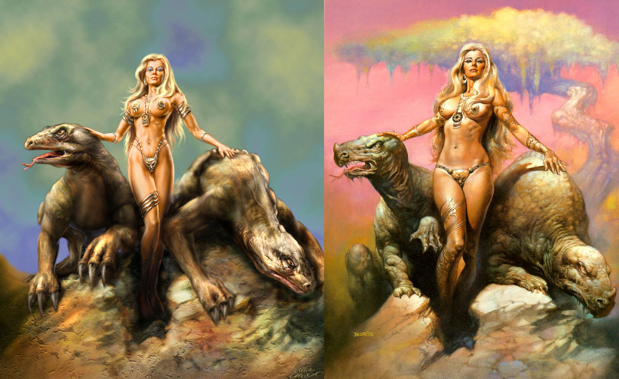 Uwe Meier's Waran Princess and the original by Boris Vallejo